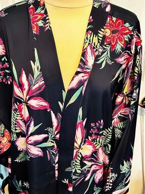 JACKET, NAVY BLUE & WHITE, PINK, PURPLE, GREEN & YELLOW, SIZE 3X, OPEN FRONT,